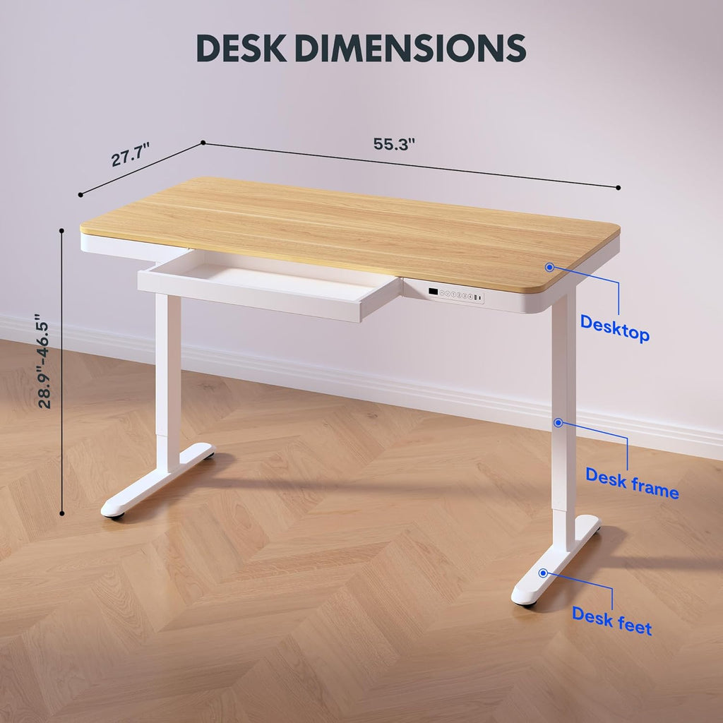 Comhar 55" Electric Standing Desk with Drawers, USB Charging Ports, Quick Assembly, Height Adjustable Sit Stand