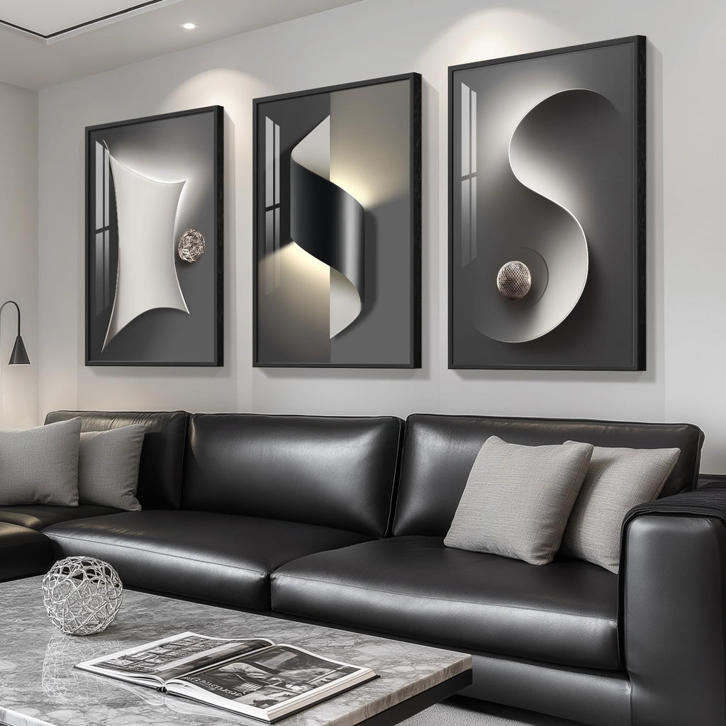 Framed Abstract Modern Black and White Wall Art, 24x36 Inch