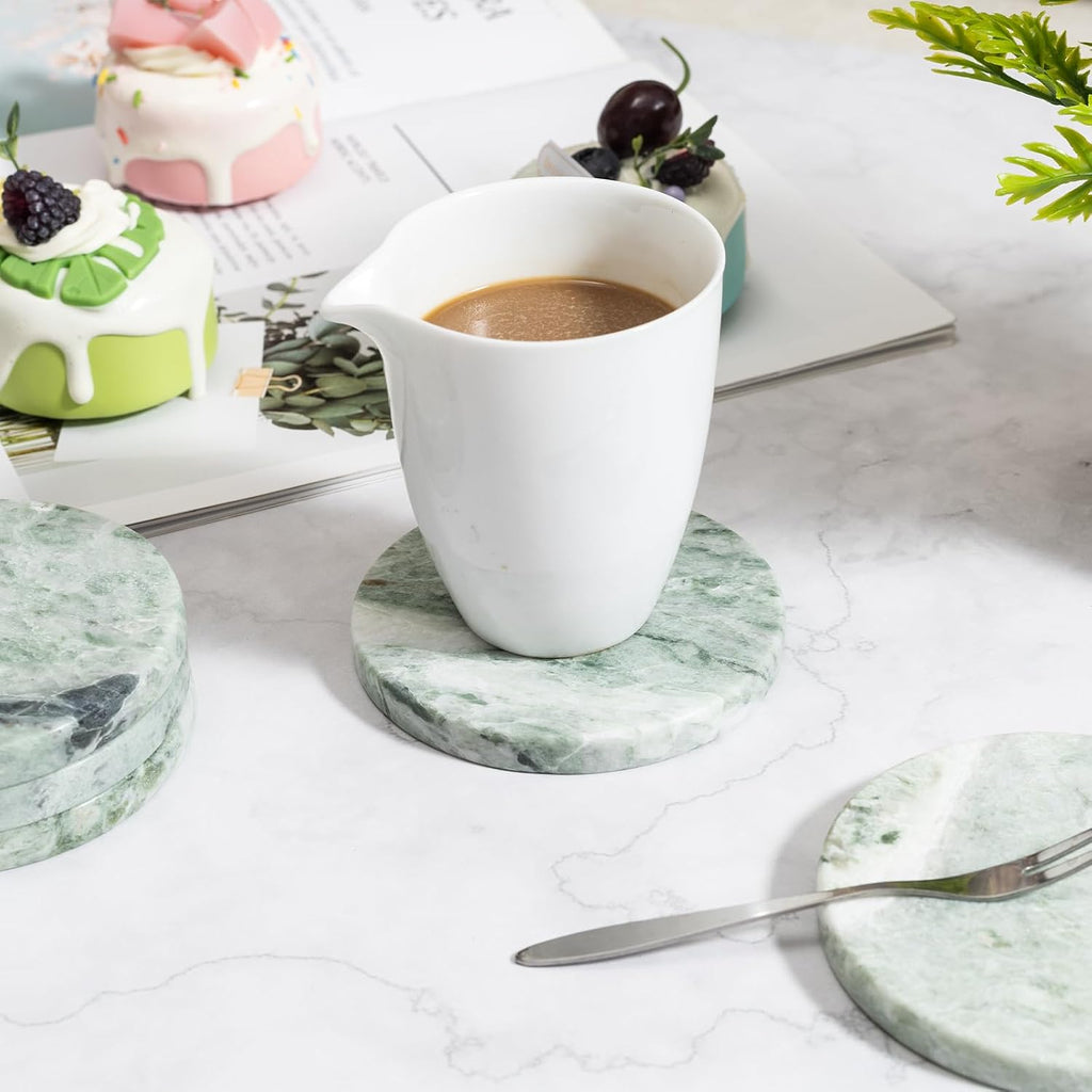 Green Marble Drink Coasters, Natural Stone Coasters, Elegant Home Decor - Set of 4