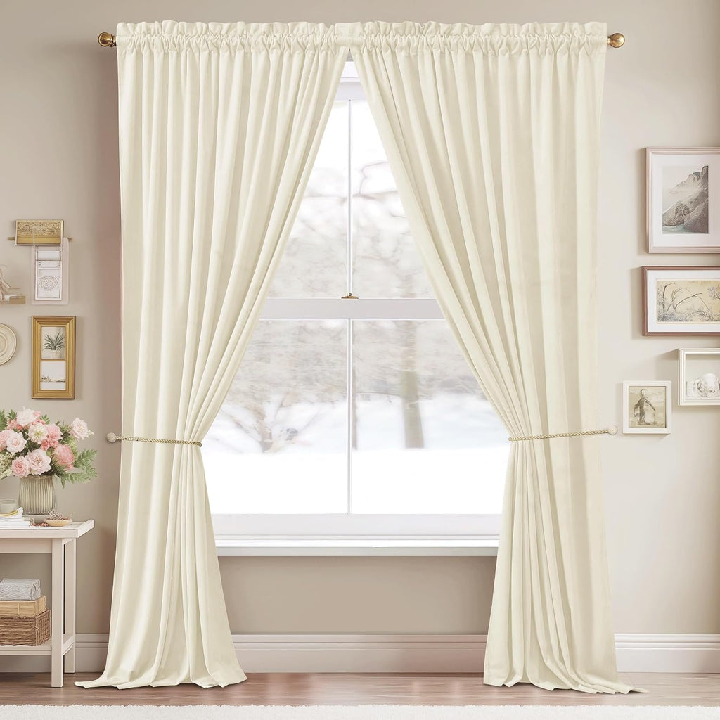 Ivory Velvet Curtains for Window - White Privacy Thermal Drapes, Elegant Decor White Backdrop Curtains 96 inches Long