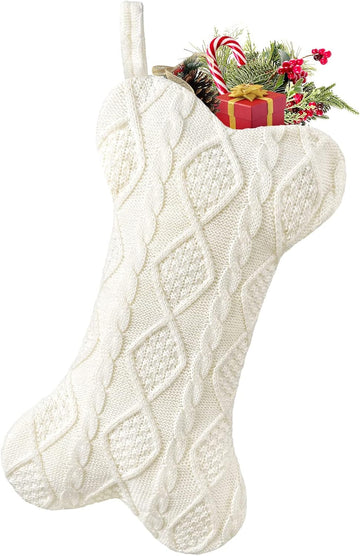 Dog , Knit White for Dogs, Bone Shape Dog Stocking Christmas Large Pet Stockings Hanging Dog for Dogs Cats Pets