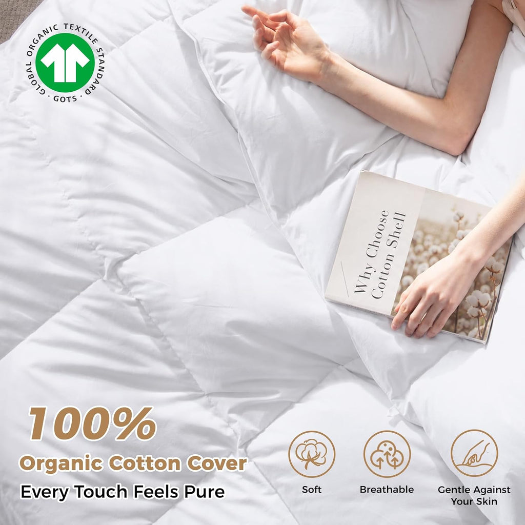 Hungarian Feather Down Comforter Cal King,100% Organic Cotton Duvet Insert