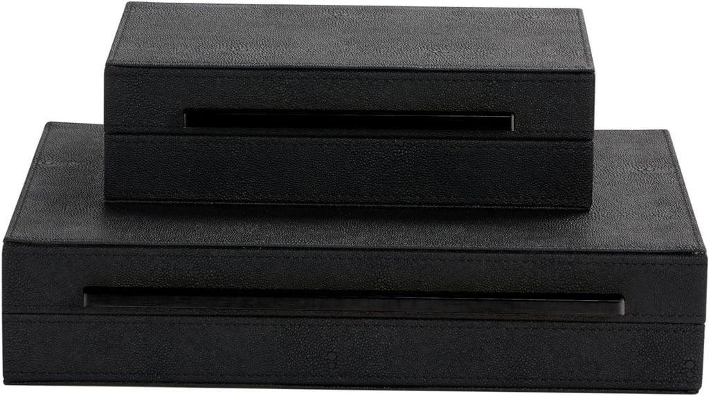 Decorative Boxes With Black Metal Handles,PU Faux Leather Jewelry Boxes Modern Storgage Boxes With Lids - Set of 2