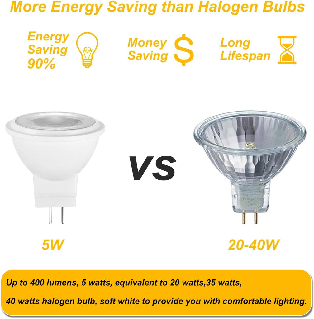 5W MR11 GU4 LED Light Bulbs 12V 20W 35W 40W Halogen Bulb Replacement Soft Warm White 3000K Recessed Spotlight Lamp