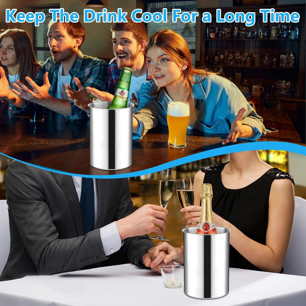 Wine Chiller Bucket 750 ML Champagne Bucket Stainless Steel Wine Chillers for Bottles Keeps Cold for Hours - Set of 6