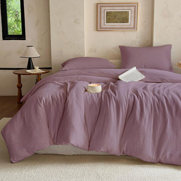 100% Muslin Cotton Duvet Cover, Purple, King