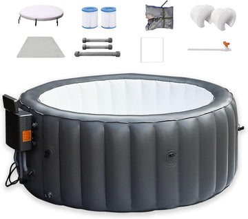 71 Inch 2-3 Person Inflatable Hot Tub, 130 Jets LED Light One-Click Inflation 3-Layer PVC Outdoor Spa Heats Up to