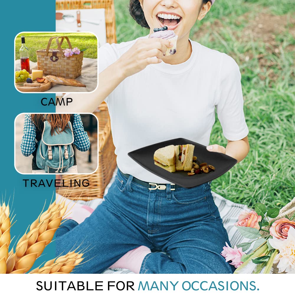 40-piece Plates and Bowls Sets for 10, Black Square Dinnerware Sets