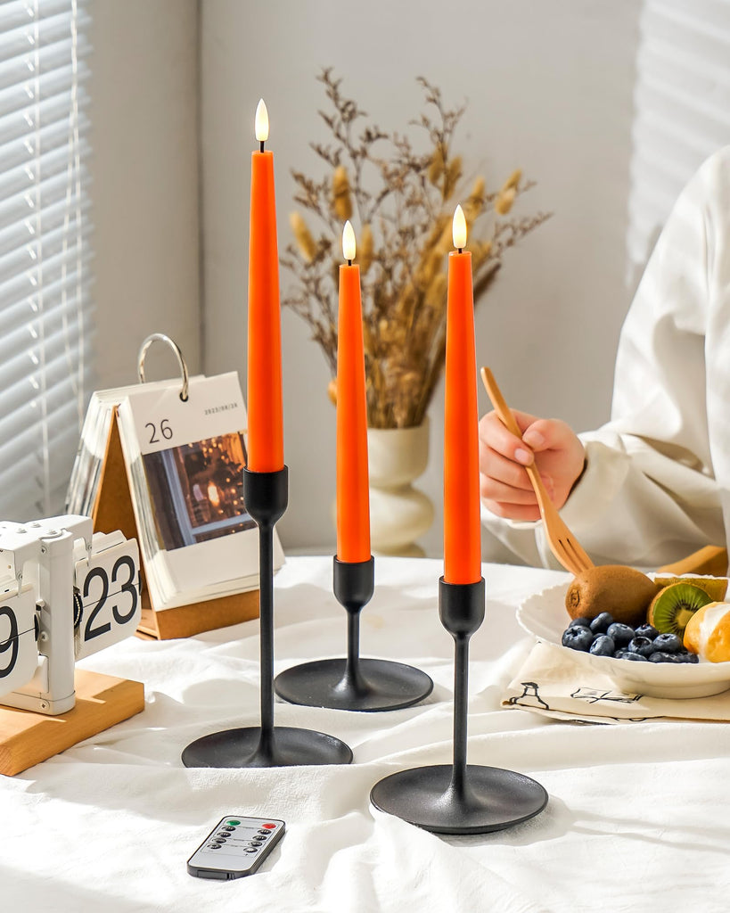 Fall Decor, Orange Flameless Taper Candles with Remote and Timer, Real Wax