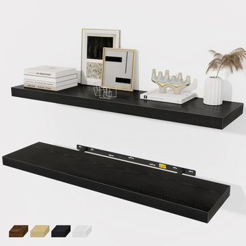 Black Floating Shelves 36 Inch Long, Rustic Farmhouse Bathroom Shelves Over Toliet, 36 x 8 Inch Floating Shelves for