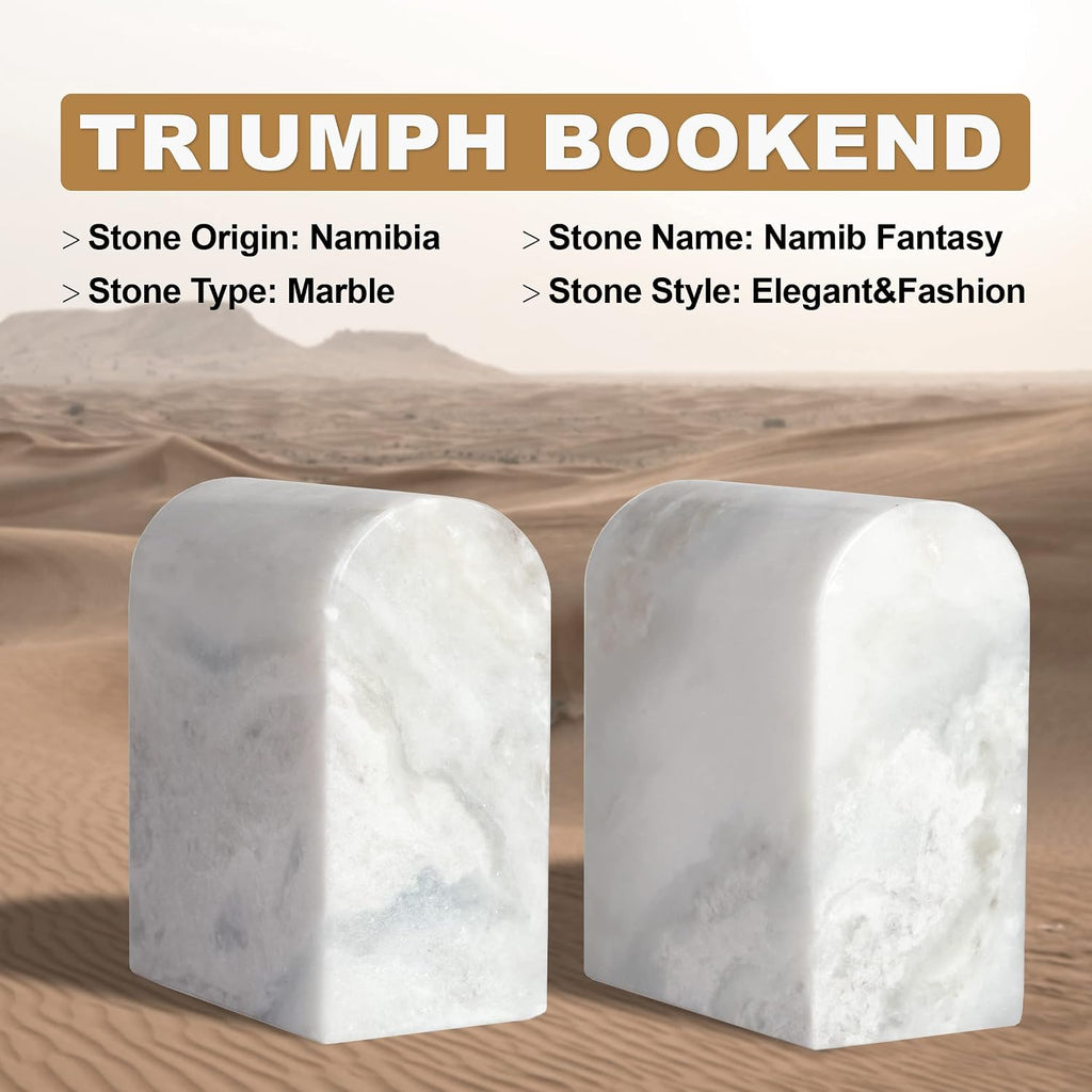African Natural Marble Bookends for Shelves, Non-Slip Book Ends, 13LBS Ultra Heavy Duty Marble Book Holder Organizer