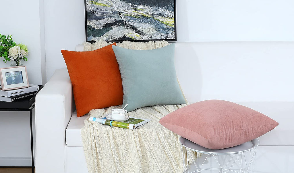 Decorative Dusty Rose Throw Pillow Covers Rustic Farmhouse Super Soft Square Chenille Comfy Solid Cushion Couch Cases