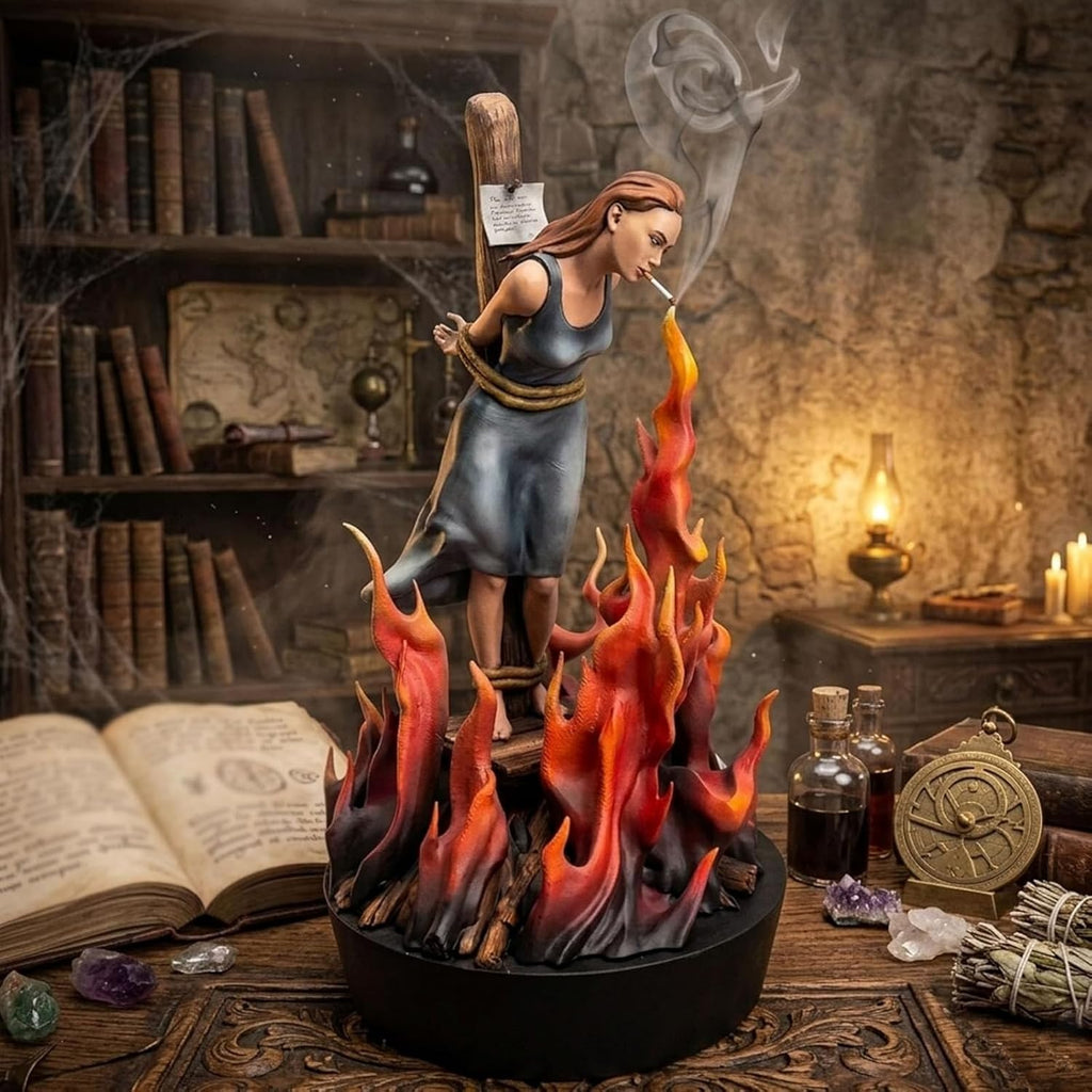 Witch Burn Sculpture Backflow Incense Burner, Gothic Witch Incense Holder with Waterfall Smoke Effect, Resin Dark