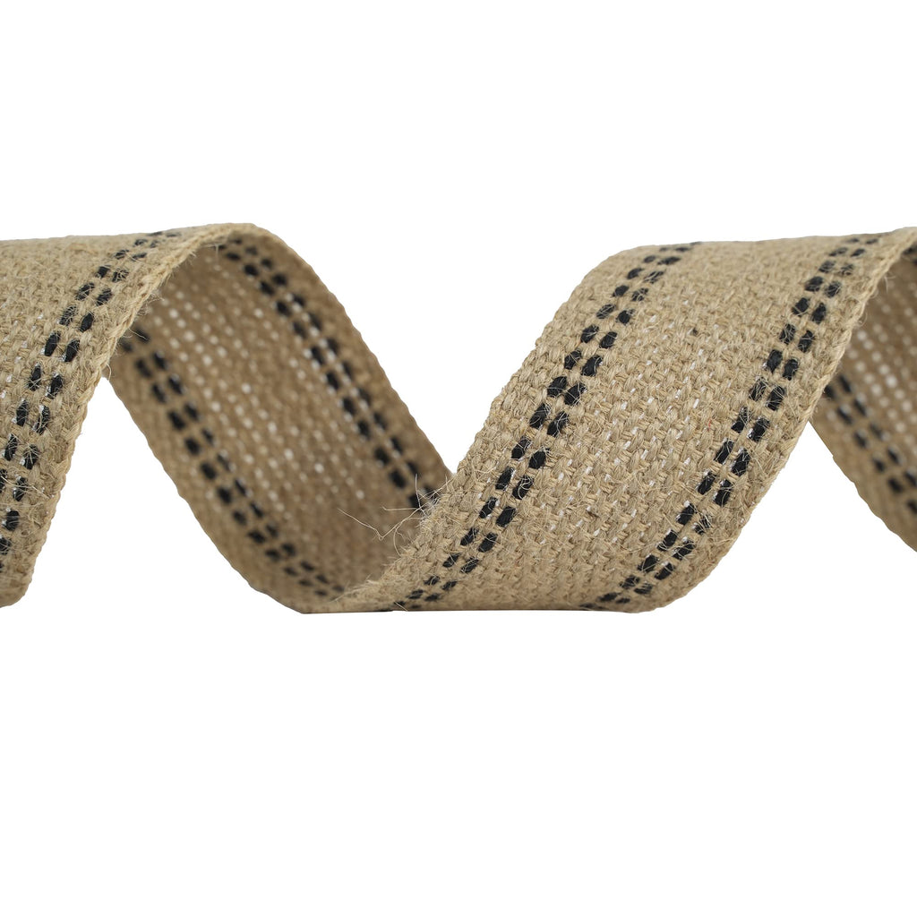 Upholstery Jute Black Webbing 2 Inch Craft Jute Webbing Burlap with Black Stitching Decor, Chair, Seat, Furniture