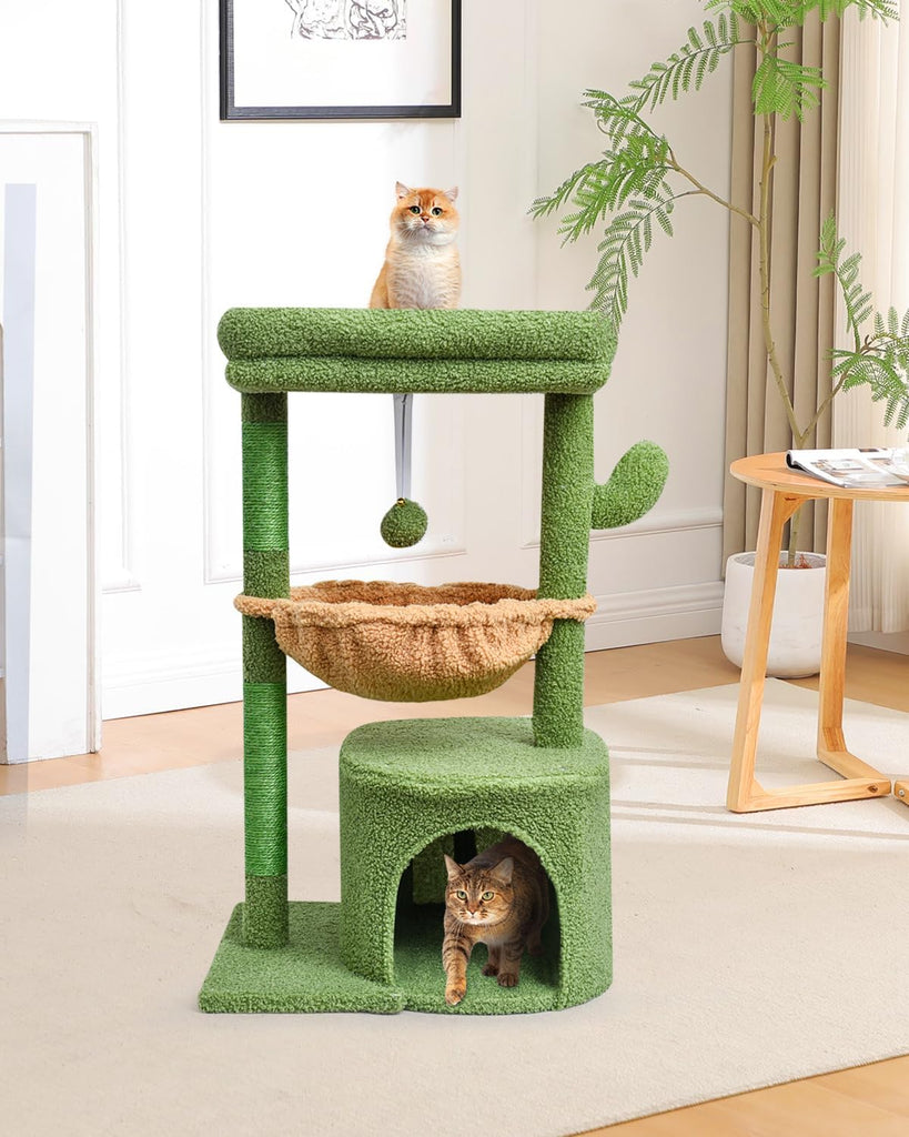 Cactus Cat Tree for Indoor Cats, Green Activity Tower for Kittens