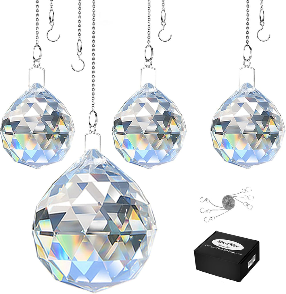 4 Pcs Clear Crystal Ball Prism Sun Shine Catcher Rainbow Pendants Maker, Hanging Crystals Prisms for Windows