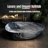 52" Edeyeu Freestanding Bathtub - Solid Surface Bathtub Soaker Tub with Marble Design, Extra Deep Freestanding Tub