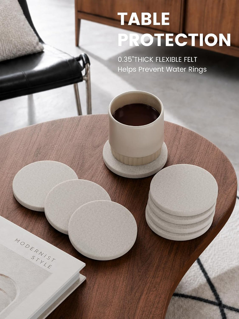 Felt Coasters with Holder for Drinks, Oatmeal - Set of 8