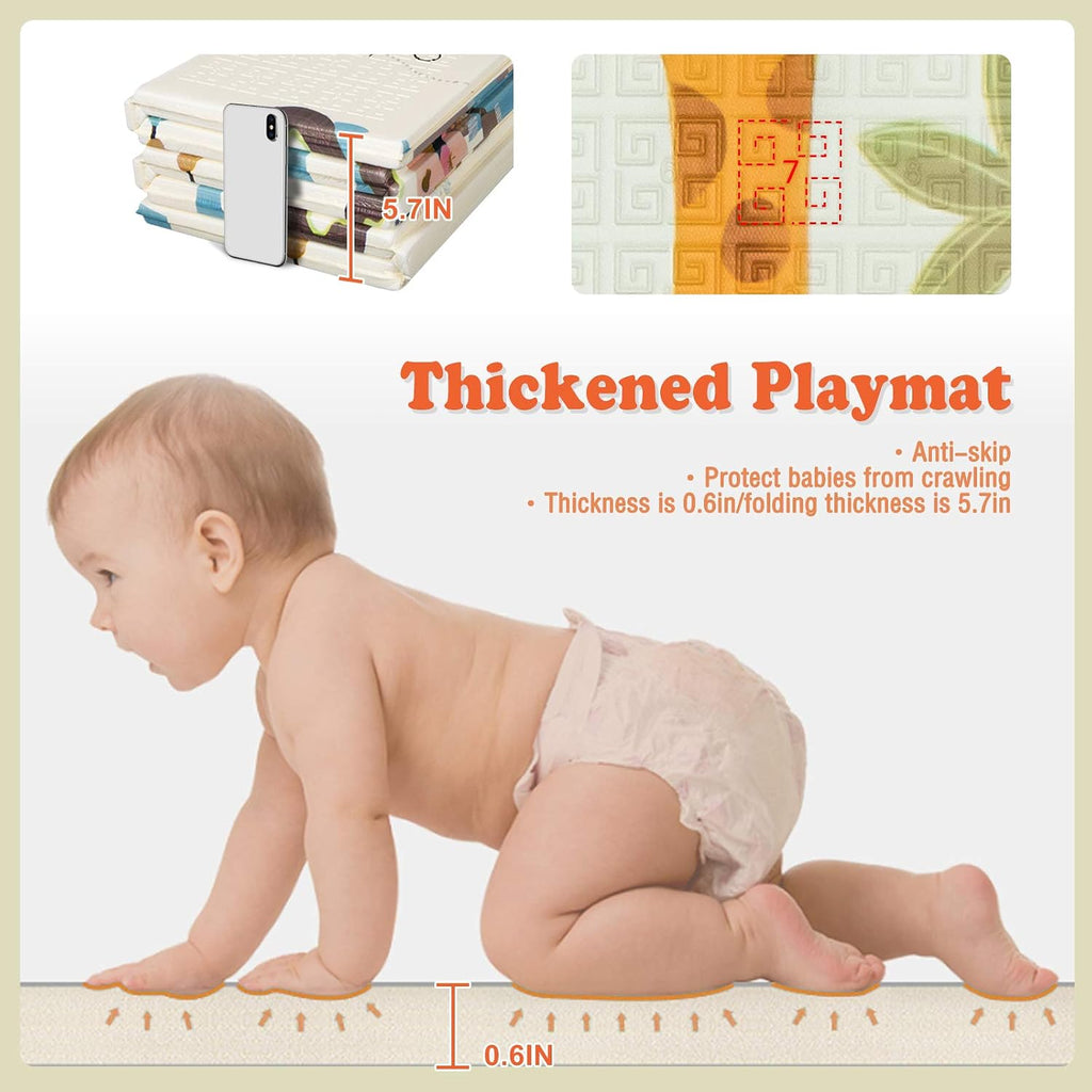 Baby Play Mat, Extra Large Foldable Playpen Mat, Reversible Foam Play Mat for Babies and Toddlers 6-12 Months