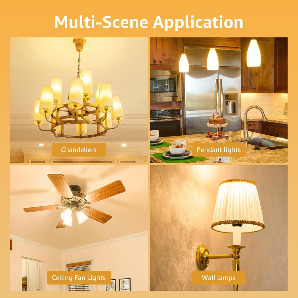 E12 LED Candelabra Light Bulbs, 5.5 watt, 40 watt Equivalent C37 B11 Ceiling Fan Bulb Chandelier Bulbs, 2700 Kelvin