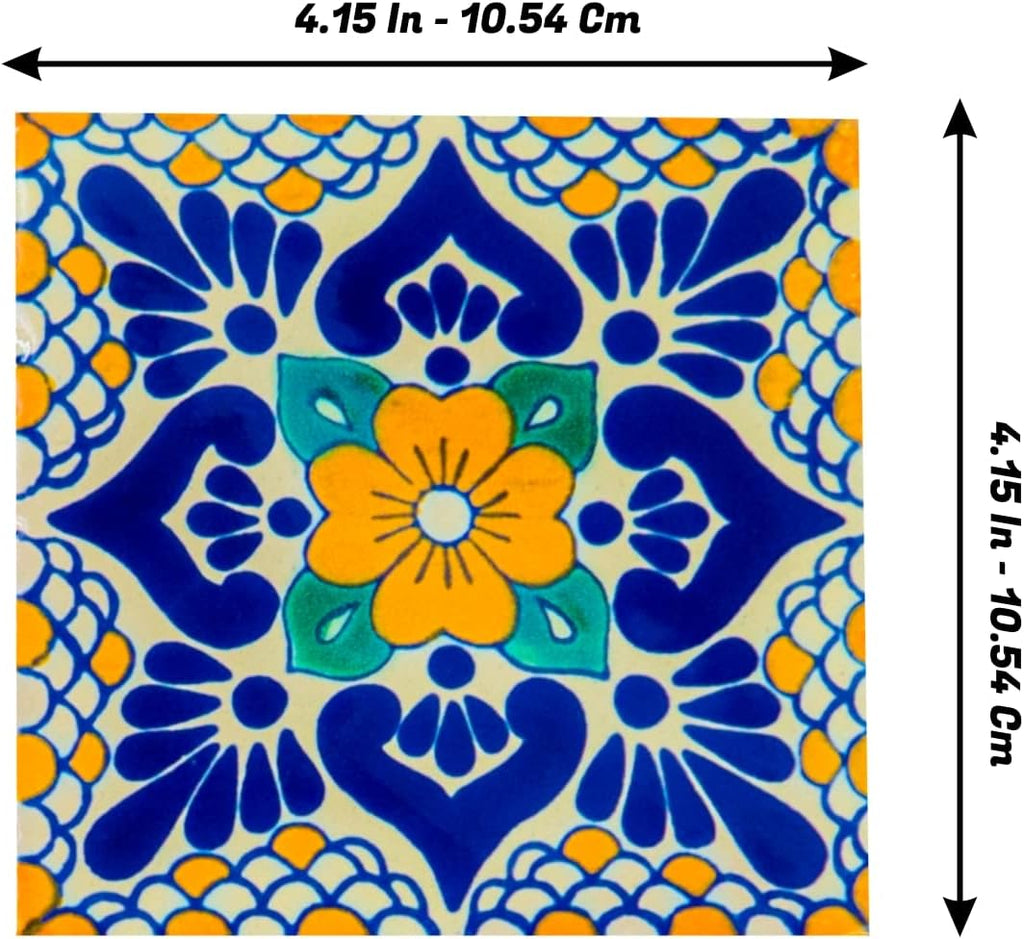 Mexican Talavera Tile Spanish Mediterranean Art Colorful 4"x4" Ceramic Hand Painted Mosaic , Wall, Mirror, Kitchen