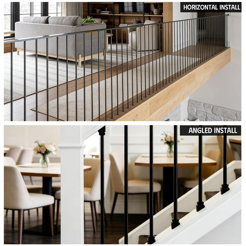 Wrought Iron Balusters (Set of 15), Hollow Straight Stair Spindles, Decorative Metal Balusters Spindles for Decks, 1/2