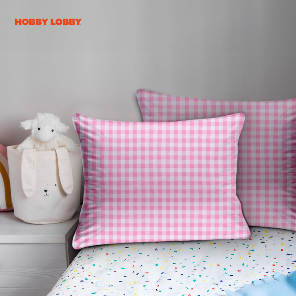 Pink Gingham Cotton Calico Fabric, 2 Yards