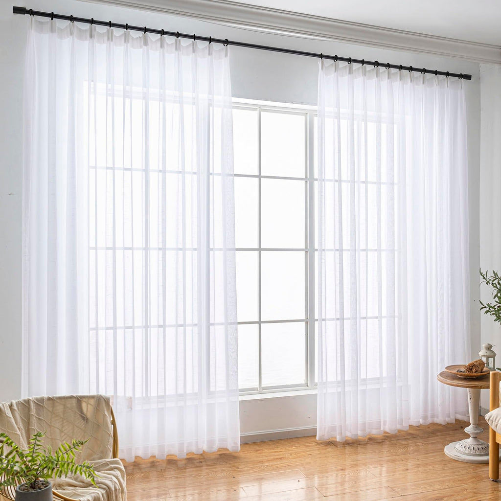 White Sheer Curtains 102 Inches Long Pinch Pleat Ceiling Curtains & Drapes