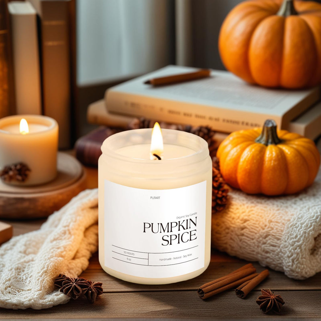 Pumpkin Spice Fall Candle Scented, 9oz Non Toxic Soy Candle