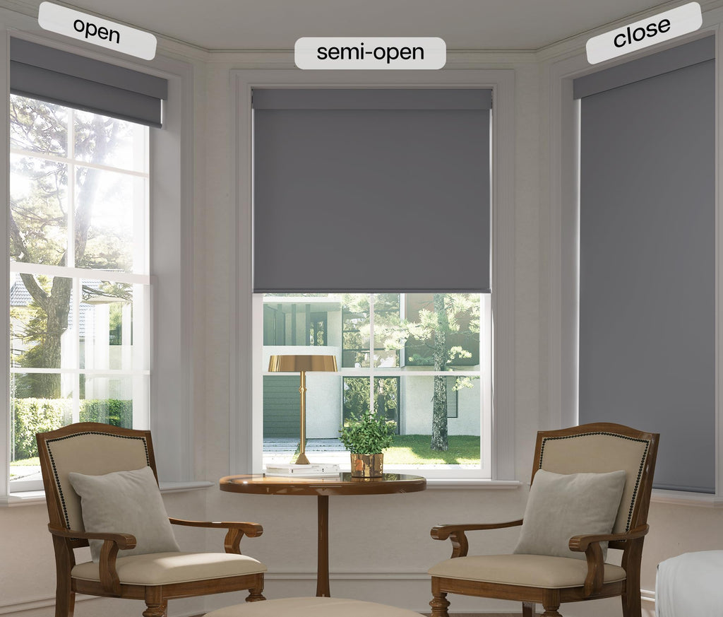 No Drill Blackout Roller Shades, Grey