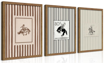 Vintage Western Cowboy Wall Art Set of 3, Retro Horse Riding Cowboy Artwork