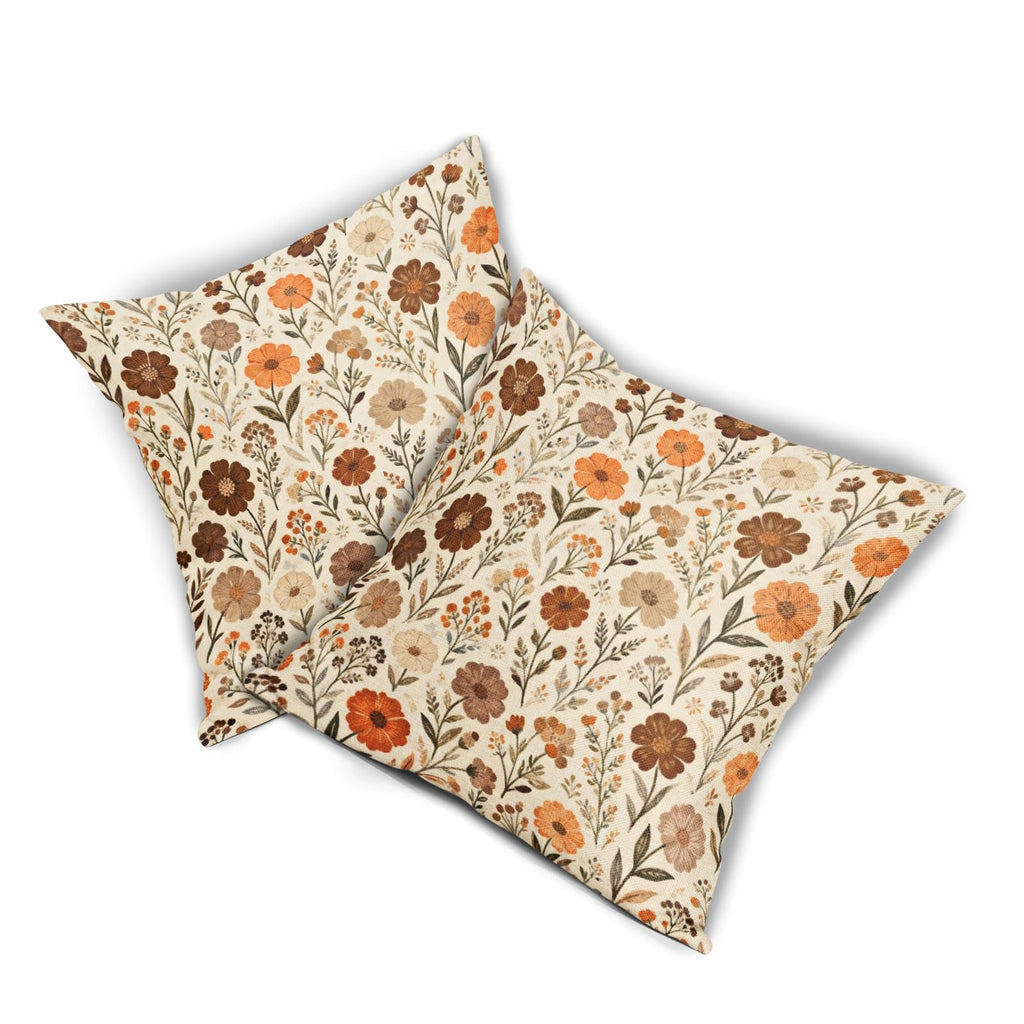 Vintage Floral Pillow Covers 24x24 Inch Set of 2 Rust Brown Orange Retro Country Flower Print Decorative Throw