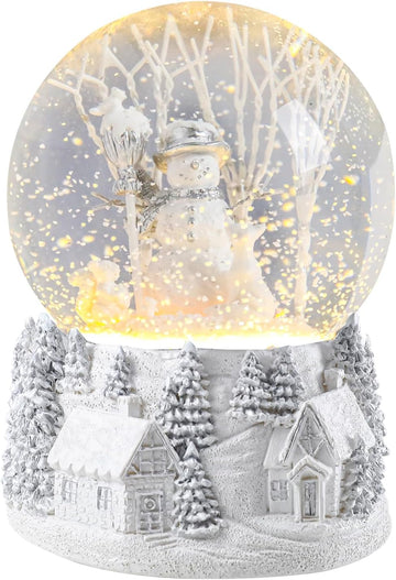 Christmas Snow Globe, White Winter Snowman Musical Snow Globe Decor