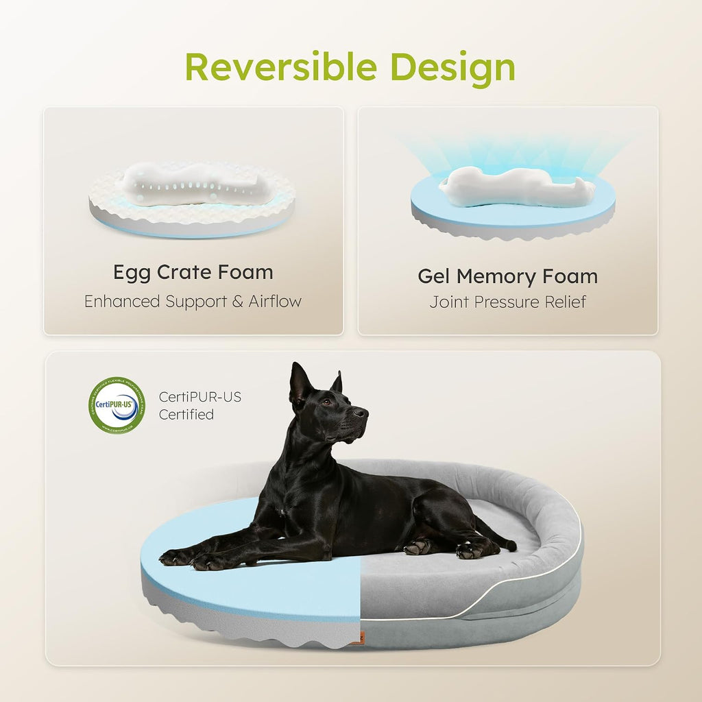 XXL Orthopedic Dog Bed, . Dog Bed for Large Sized Dogs with Full-Surround Bolsters, Dual-Sided Dog Cooling Beds