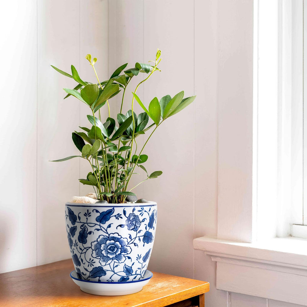 8 inch Ceramic Planters for Indoor Plants, Chinoiserie Decor Ceramic Pots for Plants Flower Plant Pots Indoor with