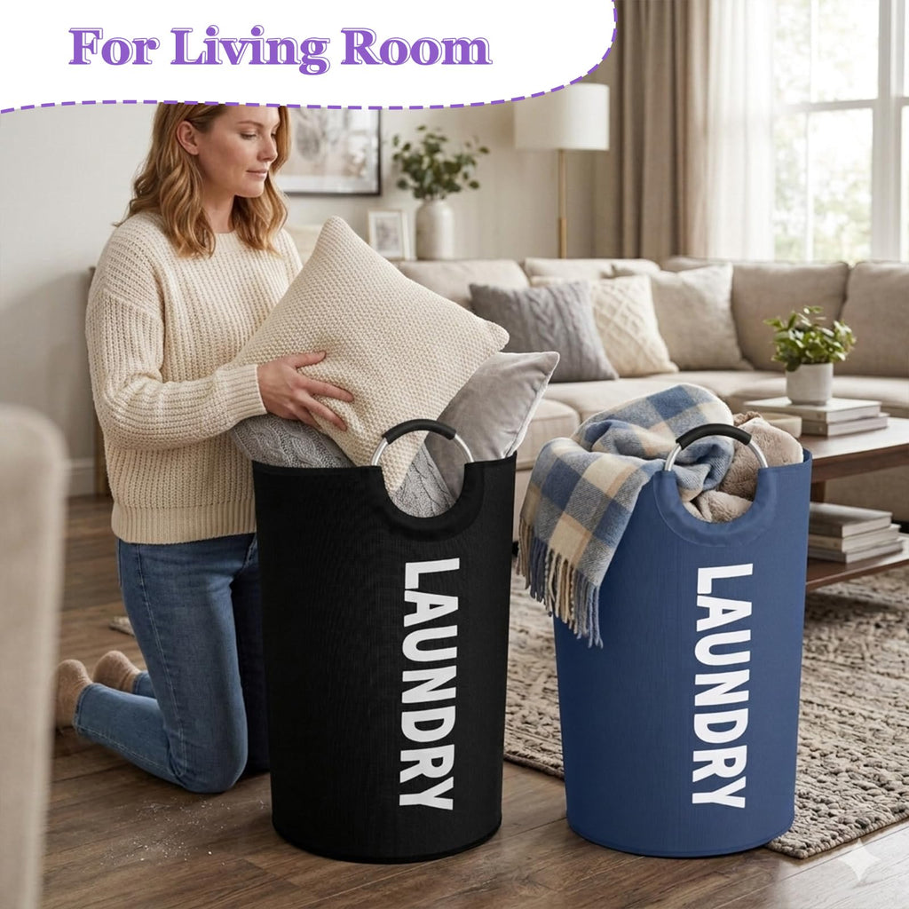 Set of 2 Collapsible Laundry Basket 125L, Tall Laundry Hamper with Comfort Handle, Freestanding Storage Bin for