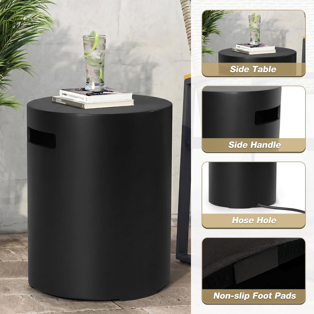 2-Piece Outdoor Propane Fire Pit Table Set w/Tank Cover Table, 31.5-inch 50, 000 BTU Black Bowl Concrete Firepit