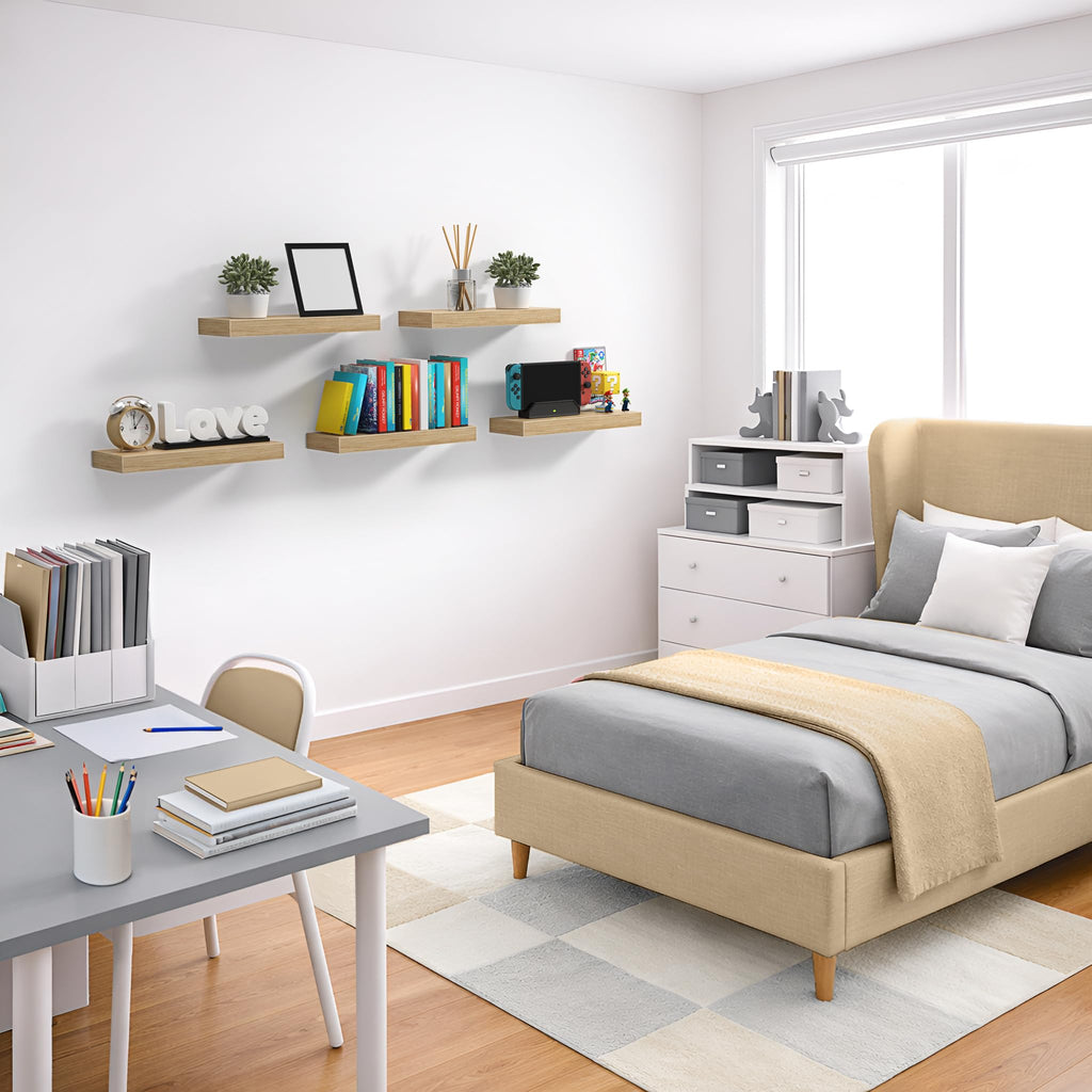 16 Inch Floating Shelves for Wall (2 Pack, Maple Wood)