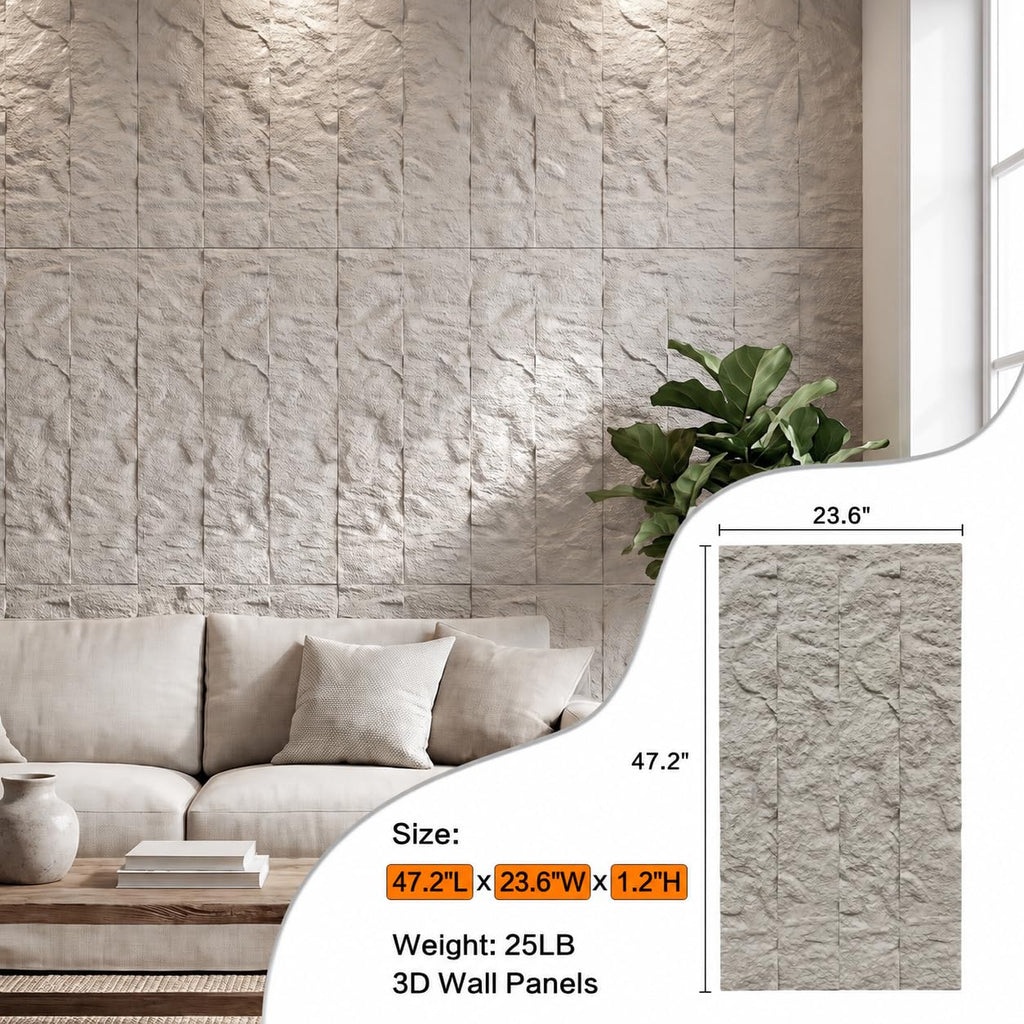 3D Faux Stone Wall Panels, 4 PCS PU Wainscoting Panel - Layered Moonstone Design for Interior Wall Decor, Home &