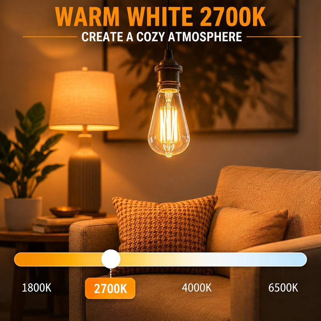 ST58 E26 LED Bulbs,8W Equivalent 100W,Dimmable,2700K Warm White,4 Pack