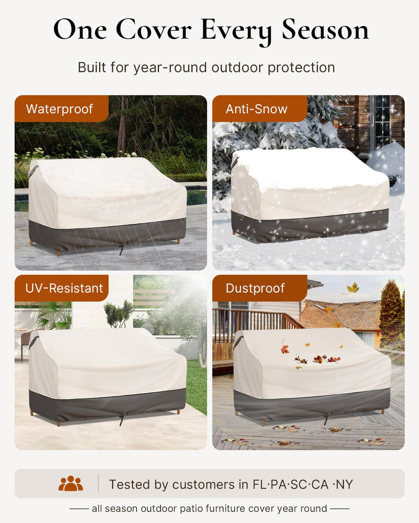 Waterproof Patio Furniture Sofa Cover, 600D Oxford Heavy-Duty Outdoor Protector for 3-Seater Couch, All-Season UV &