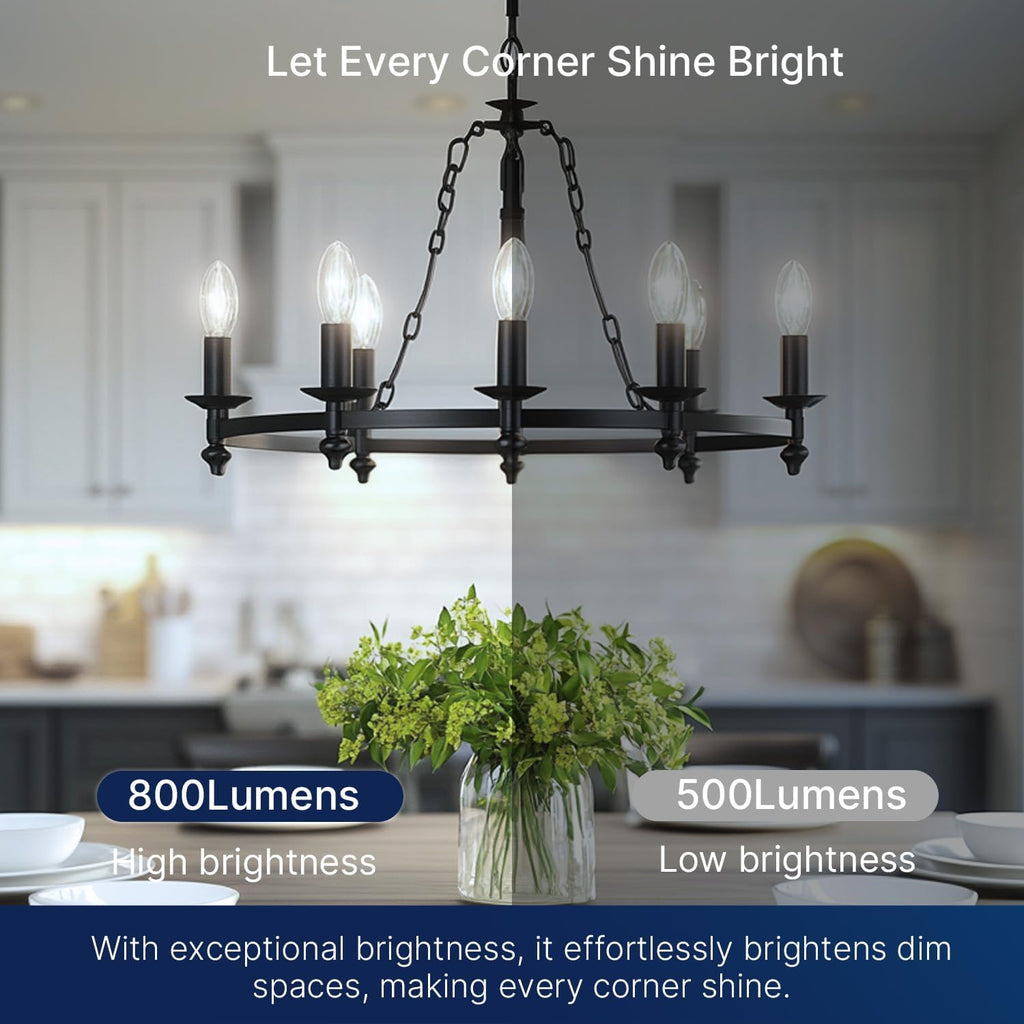 100W Equivalent Candelabra LED Bulbs 5000K Daylight, Dimmable LED Chandelier Light Bulbs, Porch, 800LM, E12 Base, 6