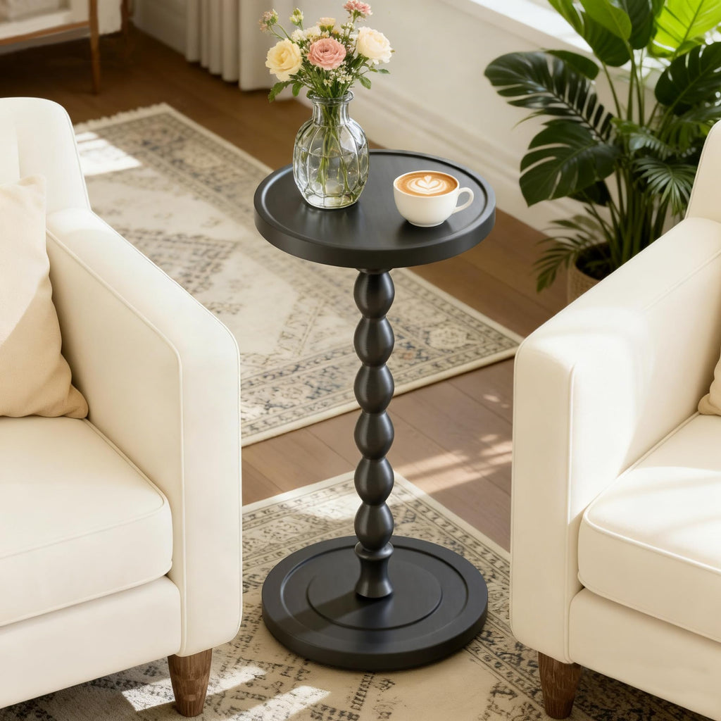 Small Round Side Table, Rubberwood‌ Drink Table for Small Spaces