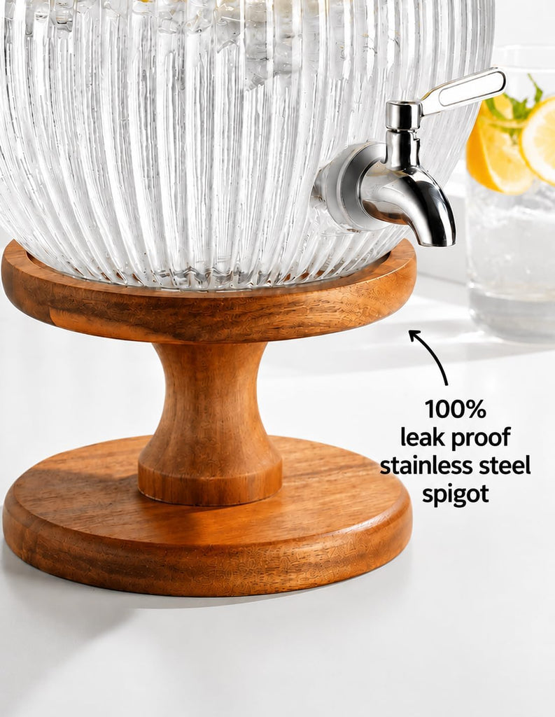 2 Gallon Drink dispenser, With Wood Stand, Large Water Drink Dispensers for Parties With Stainless Steel Spigot