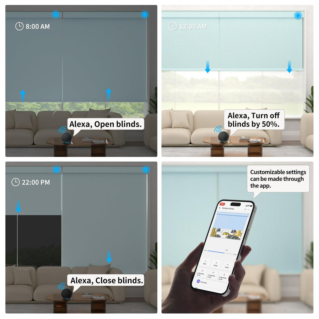 Custom Motorized Roller Shade Smart Window Roller Shade Remote Blackout Control Compatible with Alexa and Google Home