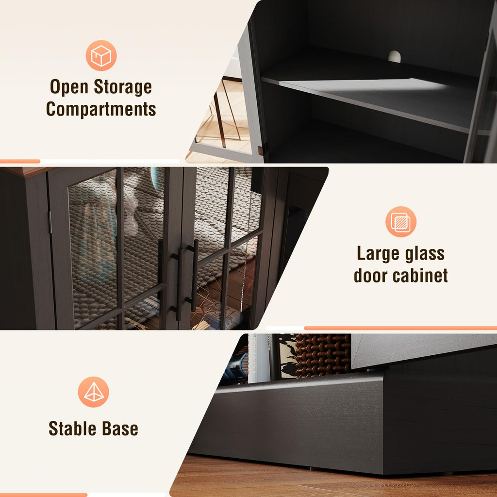 98" Farmhouse TV Stand with Fireplace, Black & Black