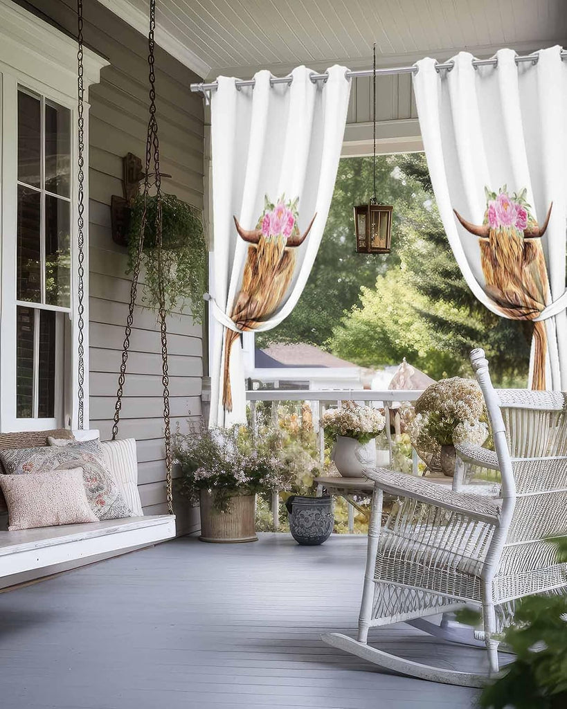 Outdoor Curtains Waterproof, Mother's Day Yak Privacy Screen Outdoor Front Porch Decor, Grommet Outside Curtains for