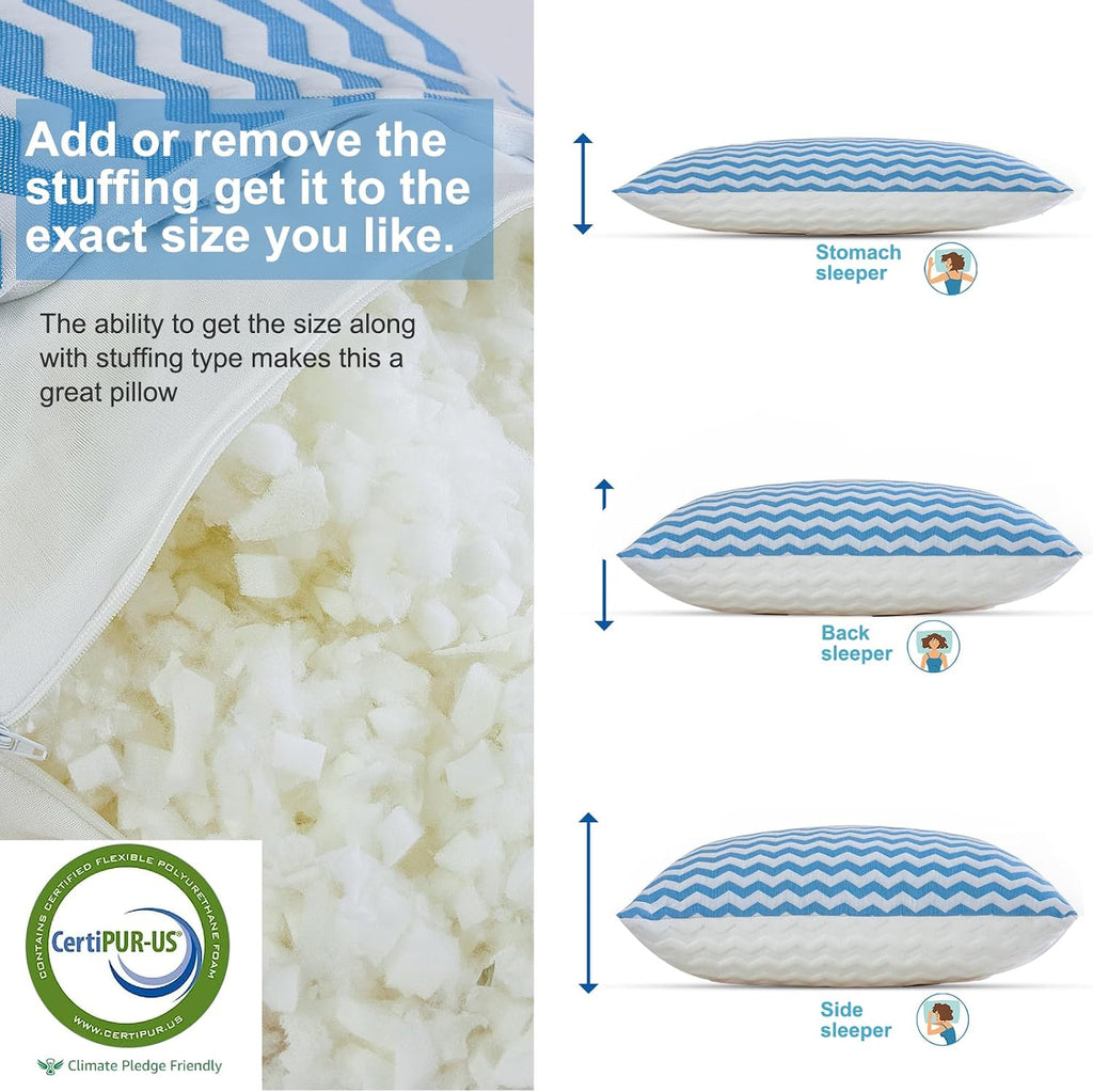 Pillows Standard Size Set of 2- Standard Pillows Set of 2 - Adjustable Firm Pillow for Back Stomach and Side Sleeper