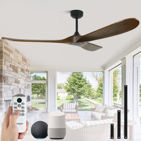72" Ceiling Fans without Lights, Wood Large Ceiling Fan no Light with Remote Alexa Google App
