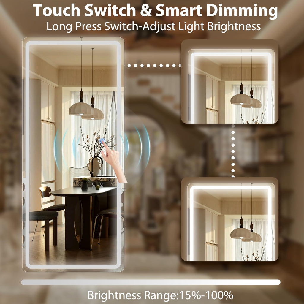 Full Length Mirror with LED Lights, 65"x24" LED Rectangle Standing Mirrors with Light, Floor Mirror with Stand